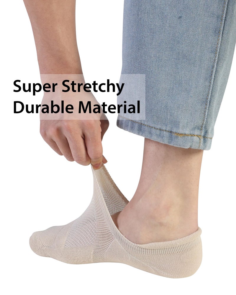 Pro Mountain Wide Toe Box No Show Running Socks For Health Women Arch Support Athletic Workout Gym Heel Tab Size S Beige 6 Pairs Instep Mesh US Women Shoes 6-8 - Image 3